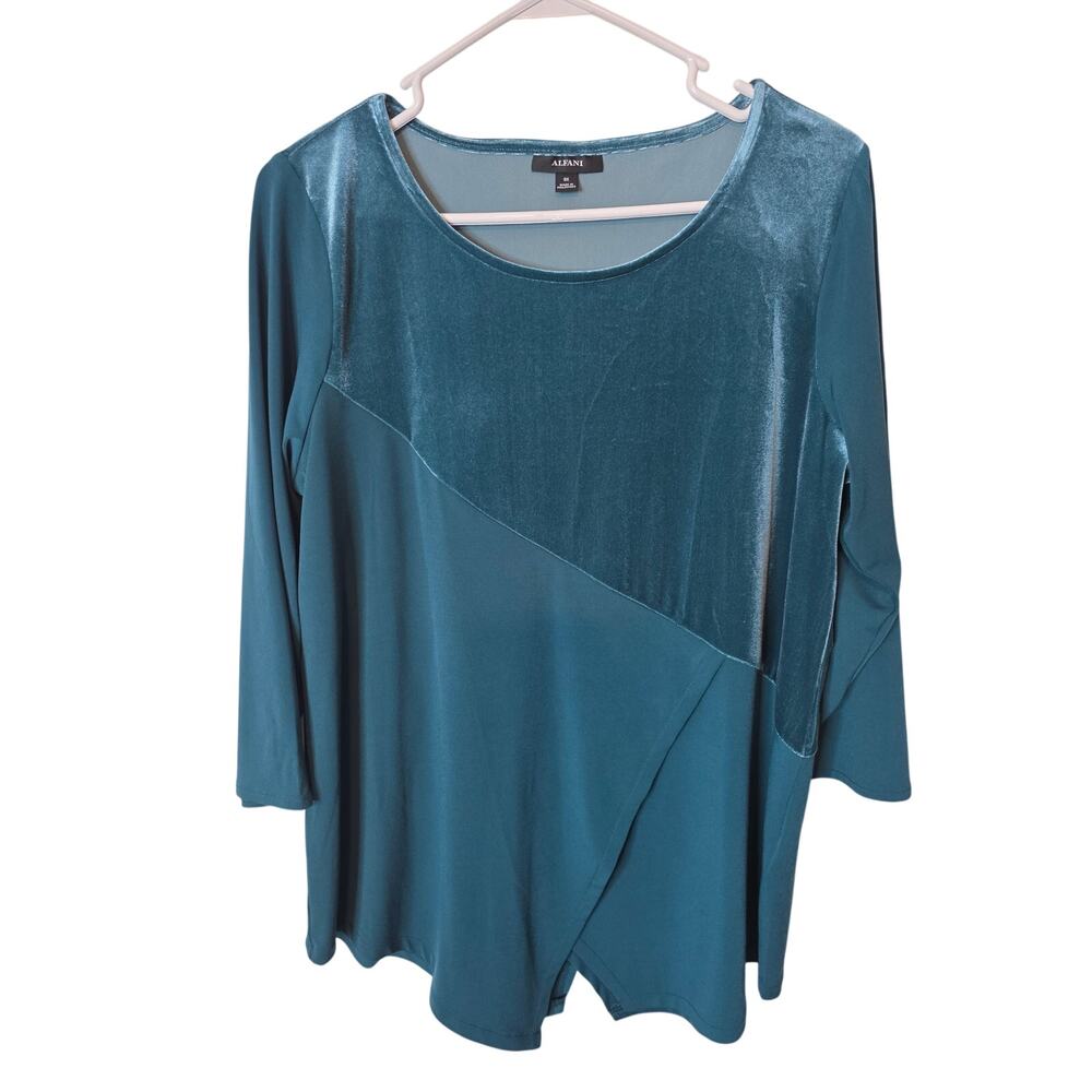 Alfani Mixed Media Teal Blouse, 0X